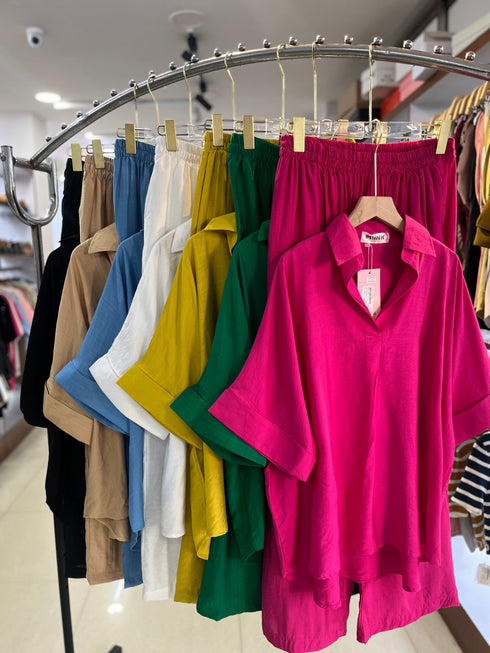 Women Collar Down Half Sleeves Pullover Shirts With Loose Trousers